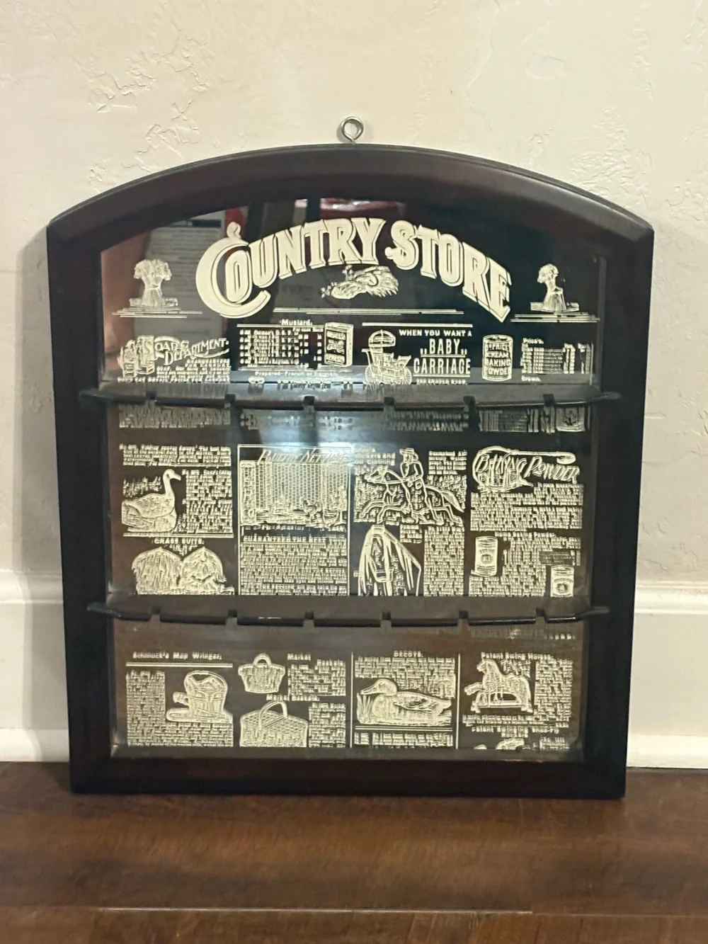 Vintage Franklin Mint Country Store Mirrored Spoon Rack Wall Display Wood Frame
